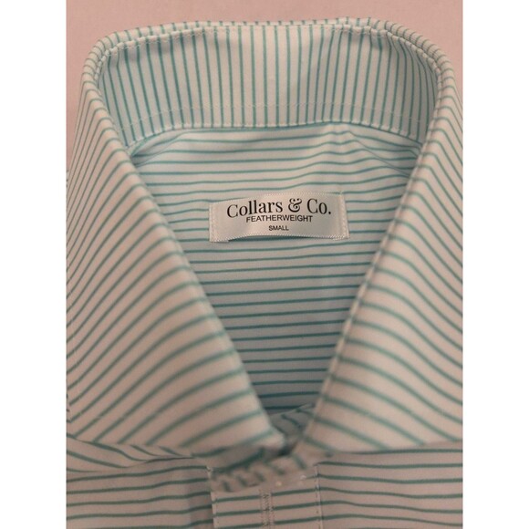 NWT Collars & Co Men’s Small Featherweight Dress Collar Polo Striped Green Golf - Picture 5 of 8